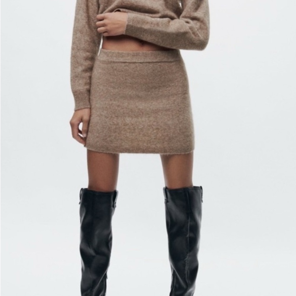 NWT Zara Oatmeal Wool Knit Sweater Skirt S Scandi Neutral Capsule Bodycon - Picture 2 of 10